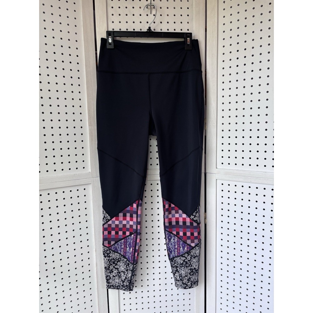 Free People Movement Women's Lg Leggings Floral Geo Check Black Active Stretch